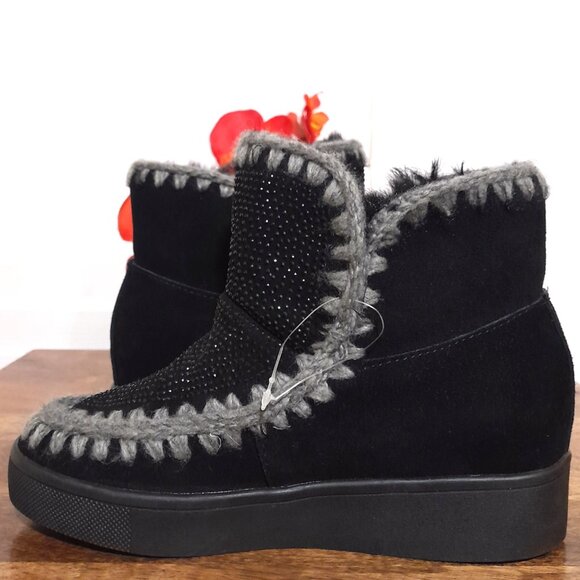 Waterproof Blondo Anabel Women's Cow Suede & Faux Fur Black Sparkly Ankle Boots - Picture 8 of 9